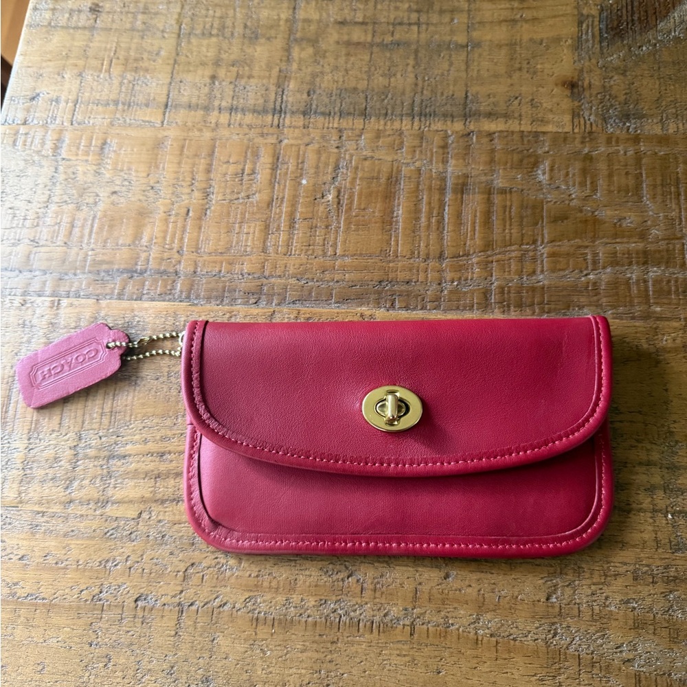 Vintage Coach Red Leather Wristlet with Gold Hardware